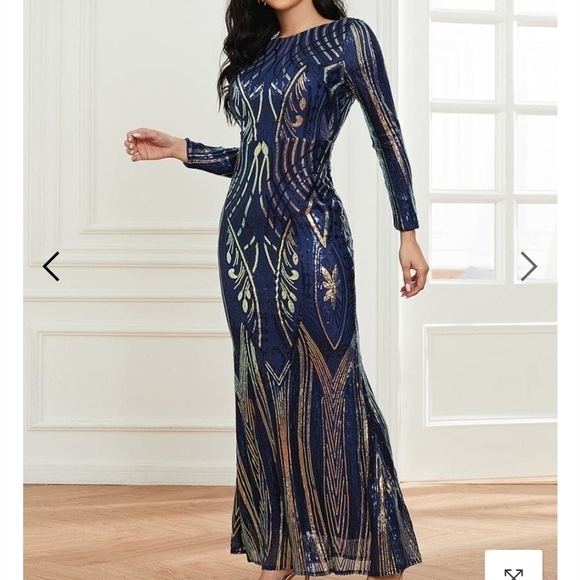 Navy Contrast Sequined Maxi Gown for Special Events - Picture 15 of 16